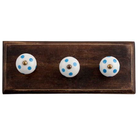 White Turquoise Dot Wooden Hooks